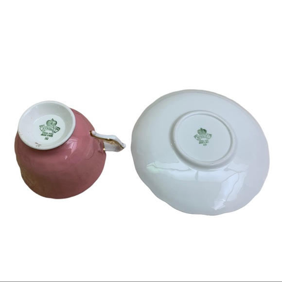 VTG AYNSLEY RARE England 1940’s Pink & Gold Leaf Filigree Crocus Teacup & Saucer - Picture 7 of 11